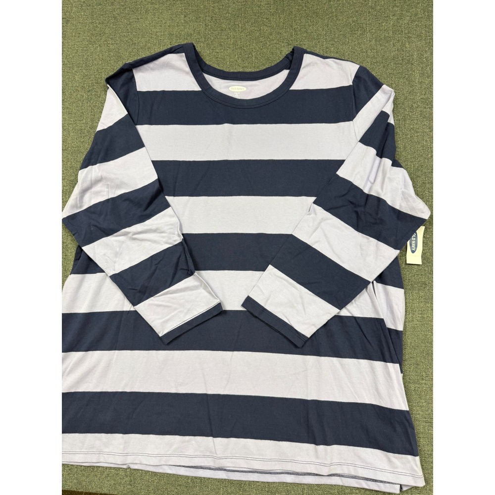 Old Navy Womens 3X Plus Slim Fit Striped Long Sleeve Tee Navy Purple 410566-01-1